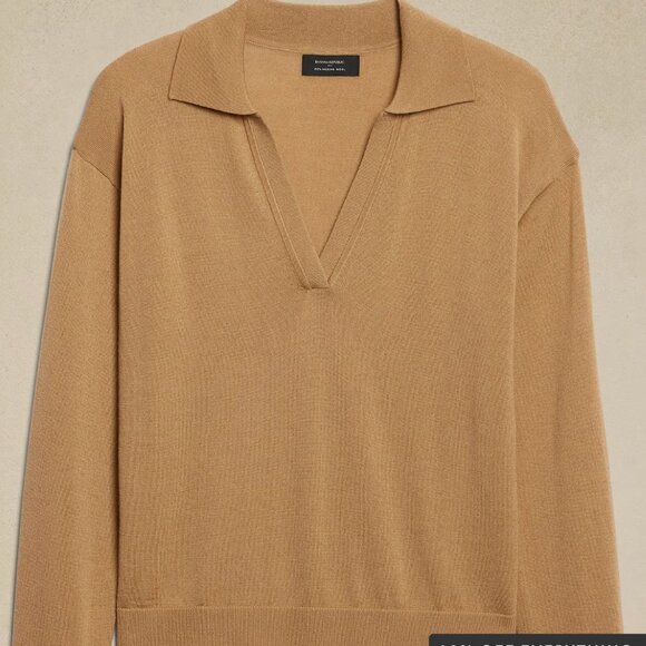 Banana Republic Merino Wool V-neck Sweater, NWT, Camel, S - Picture 3 of 4